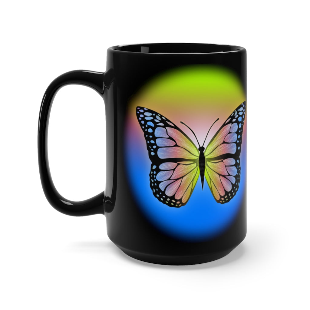 Rainbow Butterfly Black Mug 15oz