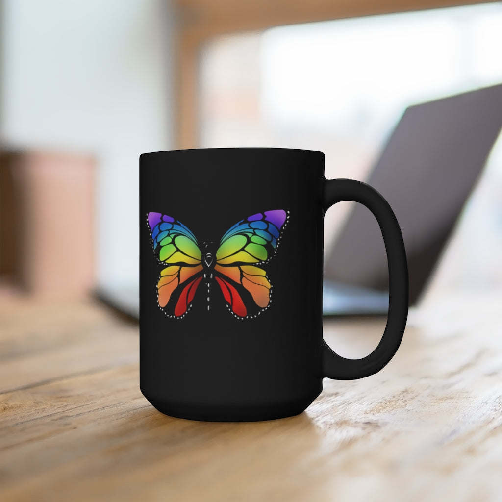 Rainbow Butterfly Black Mug 15oz