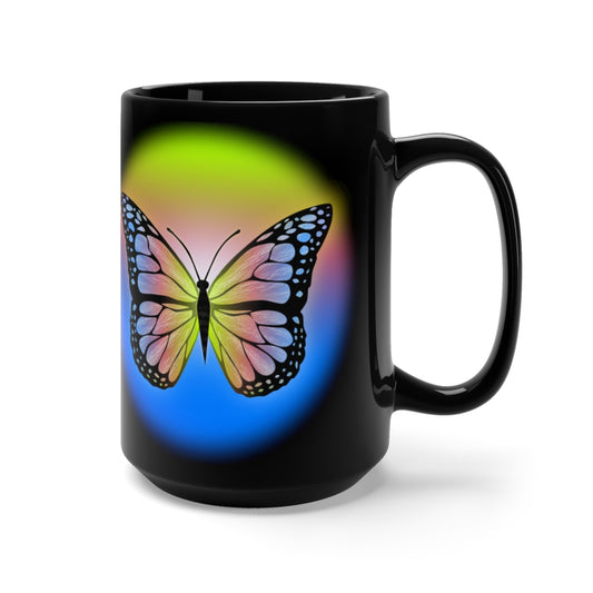Rainbow Butterfly Black Mug 15oz