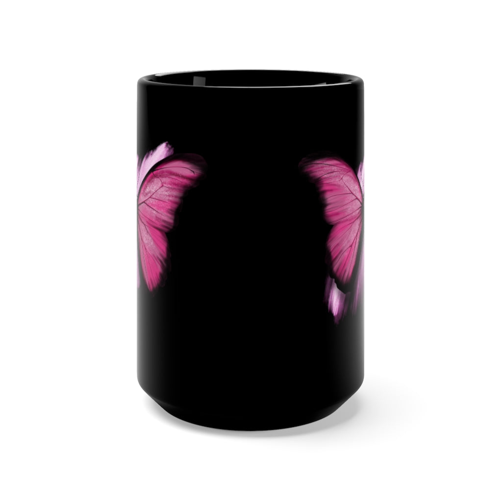 Pink Butterfly Black Mug 15oz