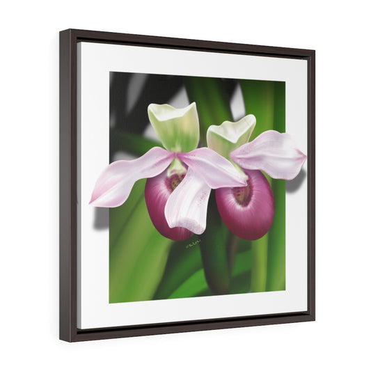 Pink Lady's Slippers Square Framed Premium Gallery Wrap Canvas