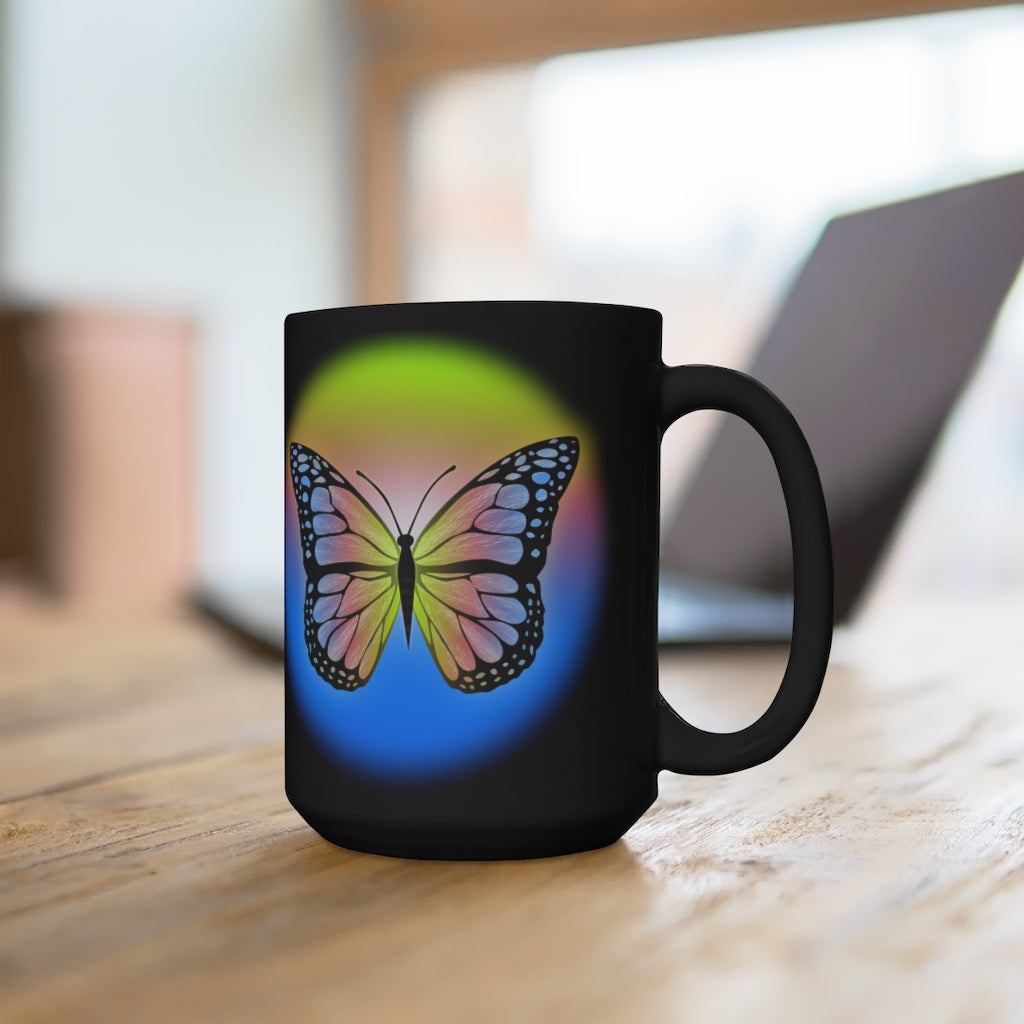 Rainbow Butterfly Black Mug 15oz