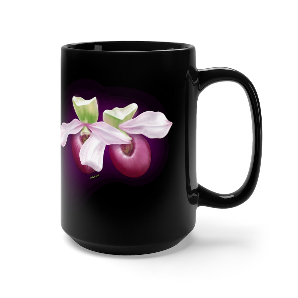 Pink Lady Fingers Black Mug 15oz