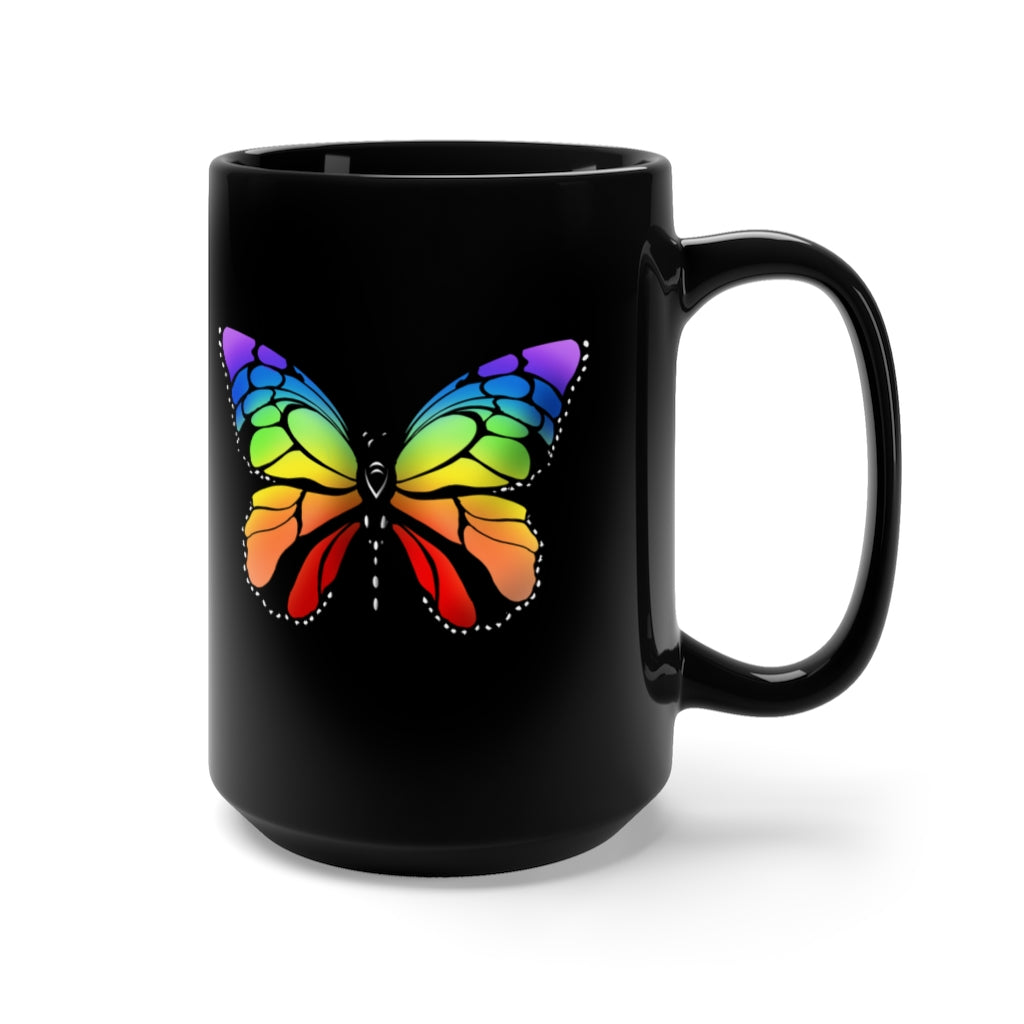 Rainbow Butterfly Black Mug 15oz