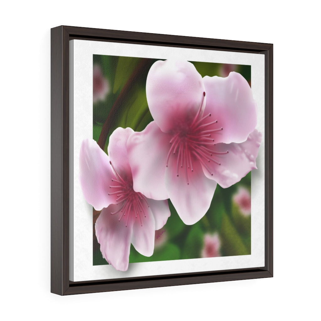 Peach Blossoms Square Framed Premium Gallery Wrap Canvas