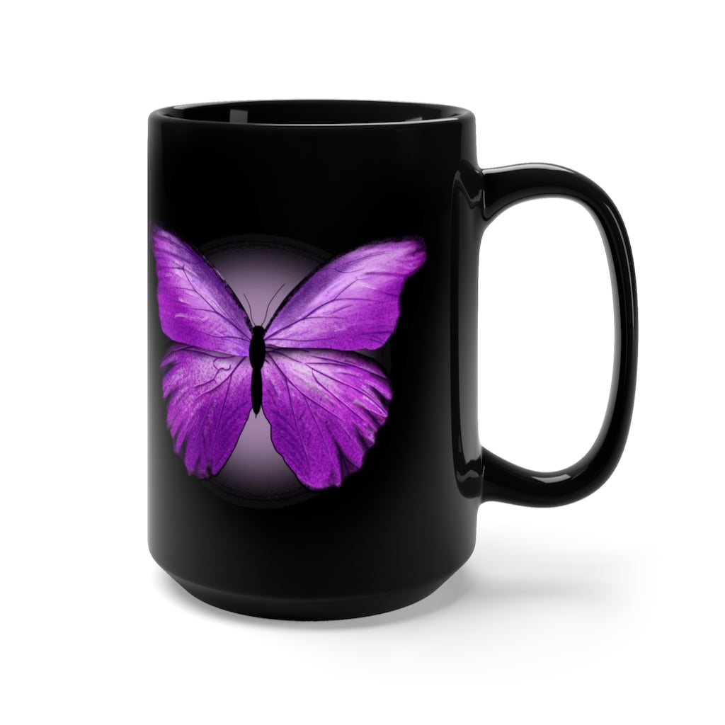 Purple Butterfly Black Mug 15oz