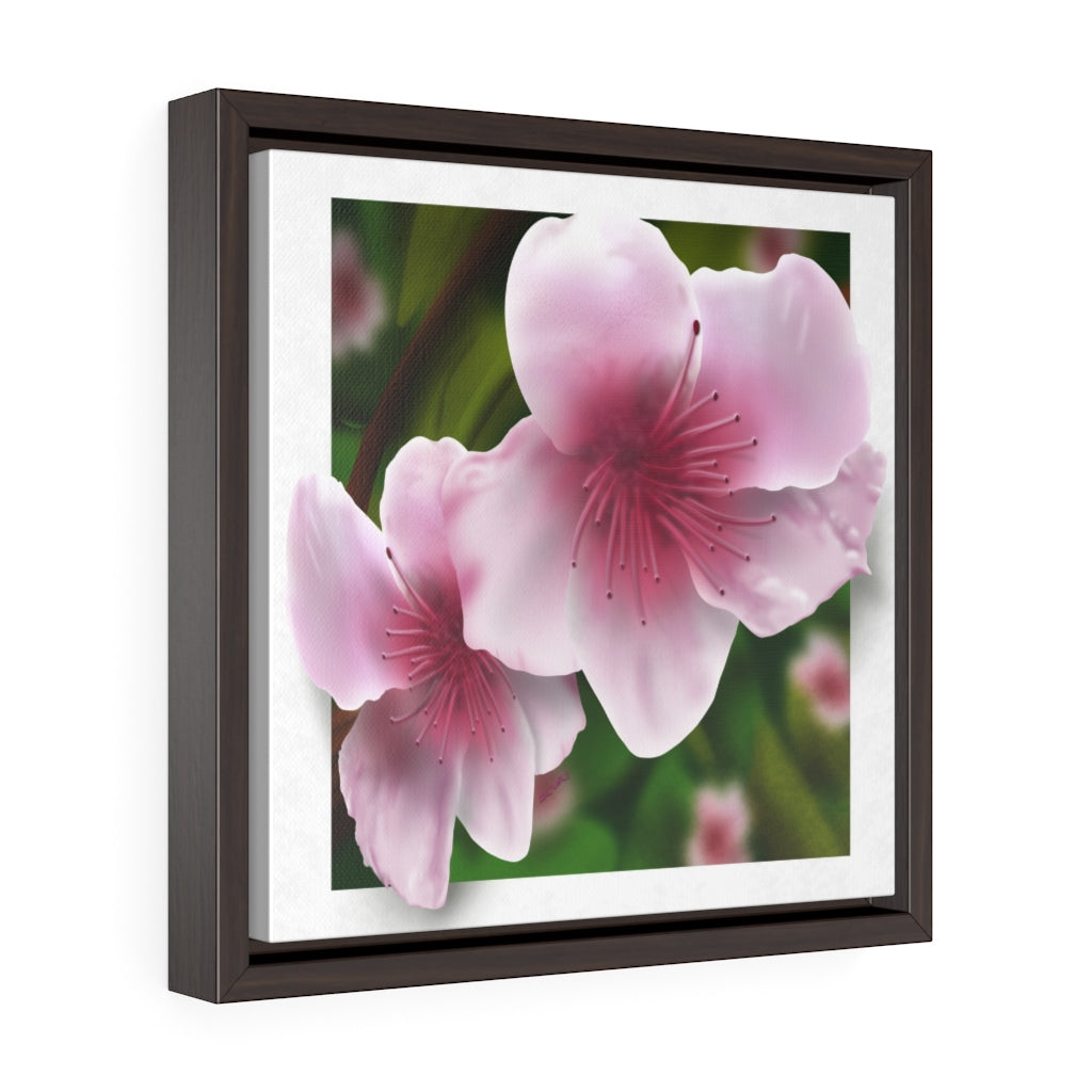 Peach Blossoms Square Framed Premium Gallery Wrap Canvas