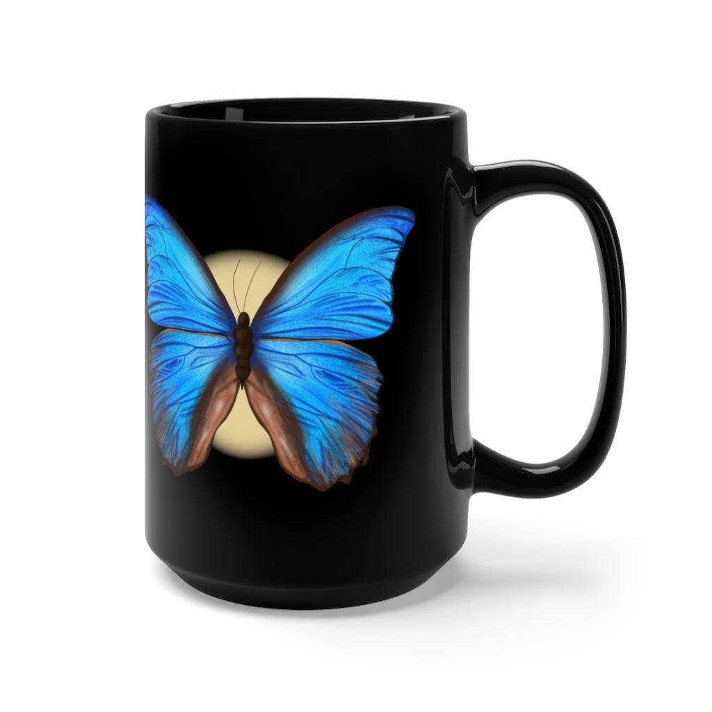 Blue Butterfly Black Mug 15oz