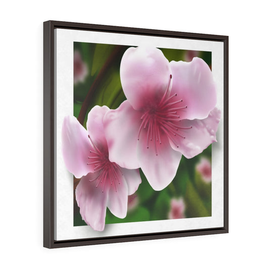 Peach Blossoms Square Framed Premium Gallery Wrap Canvas