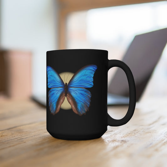 Blue Butterfly Black Mug 15oz