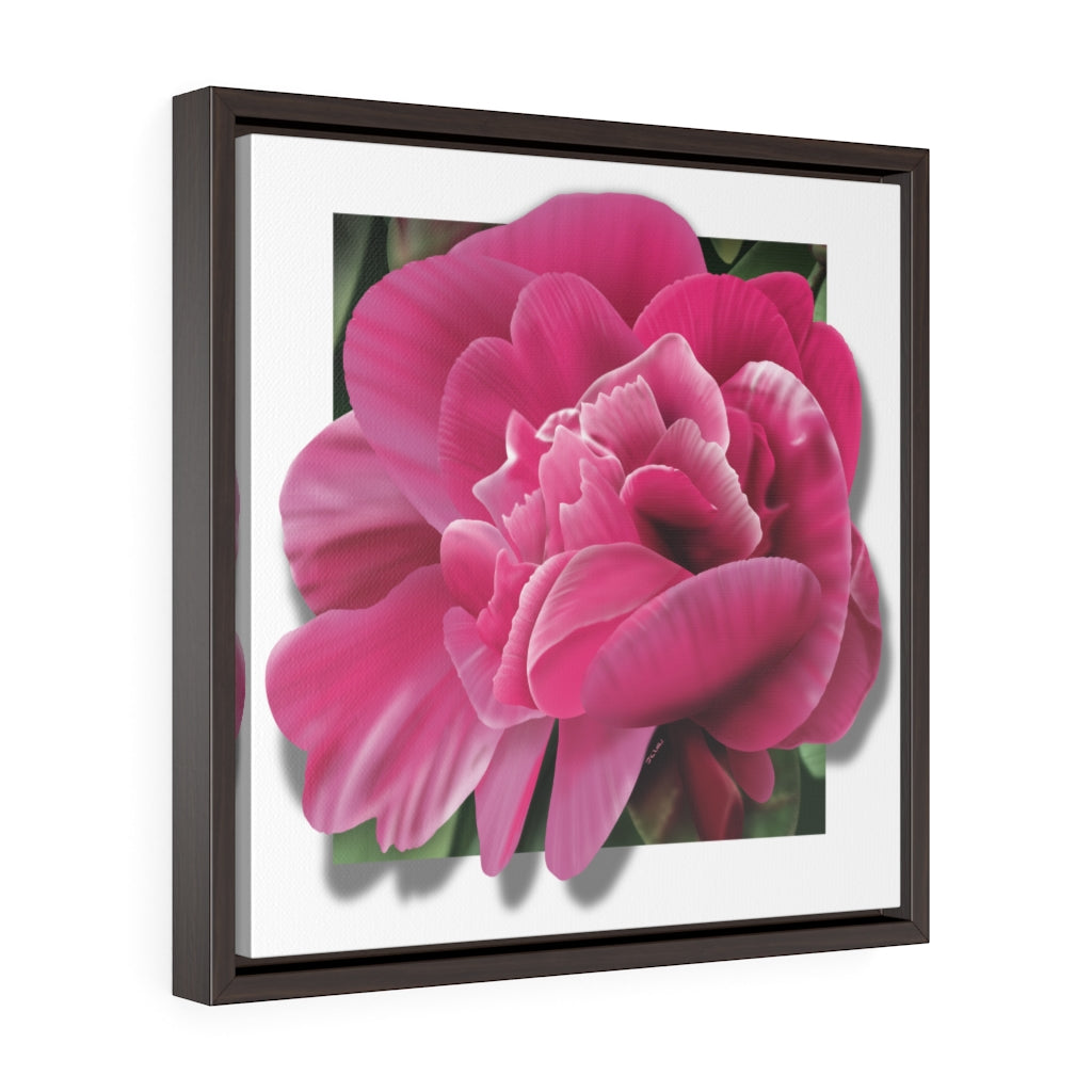 Pink Peony Square Framed Premium Gallery Wrap Canvas