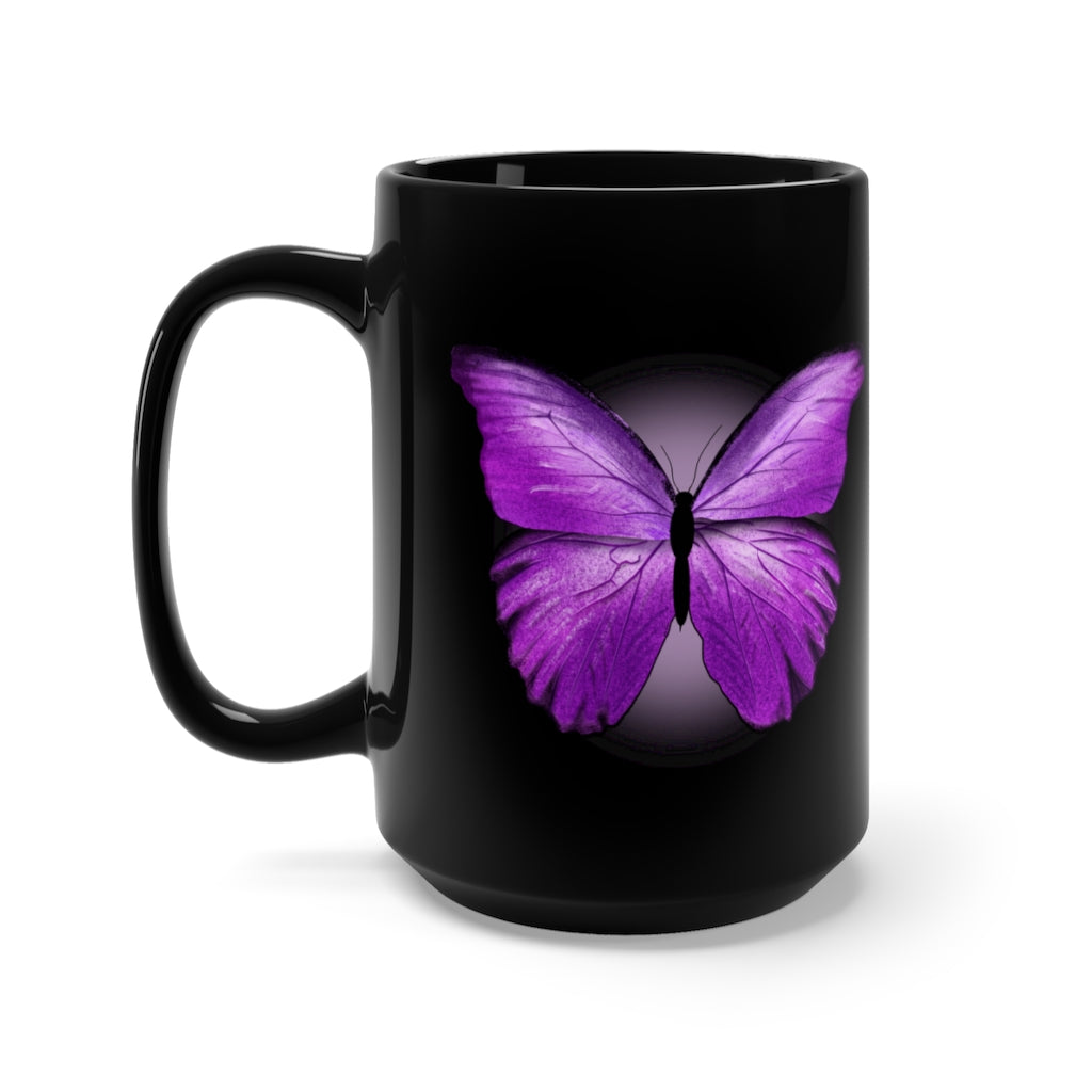 Purple Butterfly Black Mug 15oz