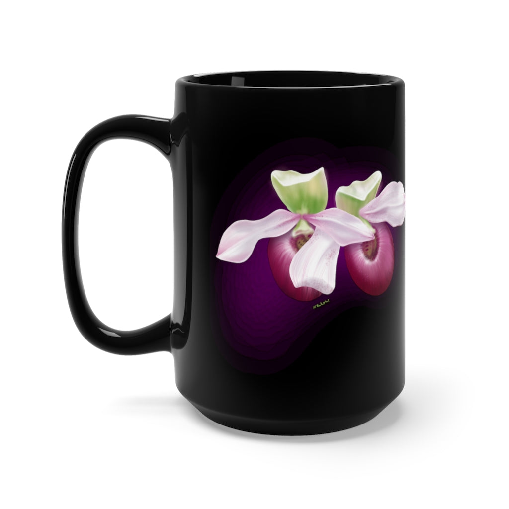 Pink Lady Fingers Black Mug 15oz