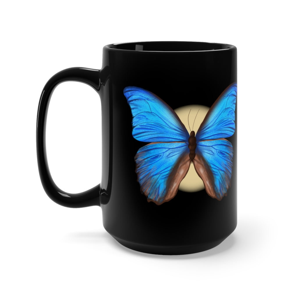 Blue Butterfly Black Mug 15oz