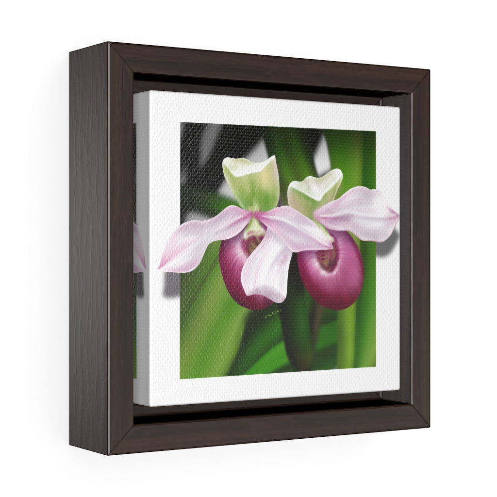 Pink Lady's Slippers Square Framed Premium Gallery Wrap Canvas