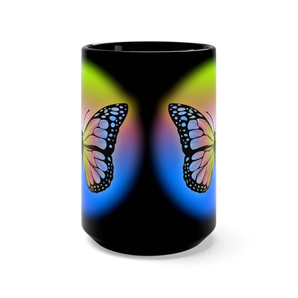 Rainbow Butterfly Black Mug 15oz