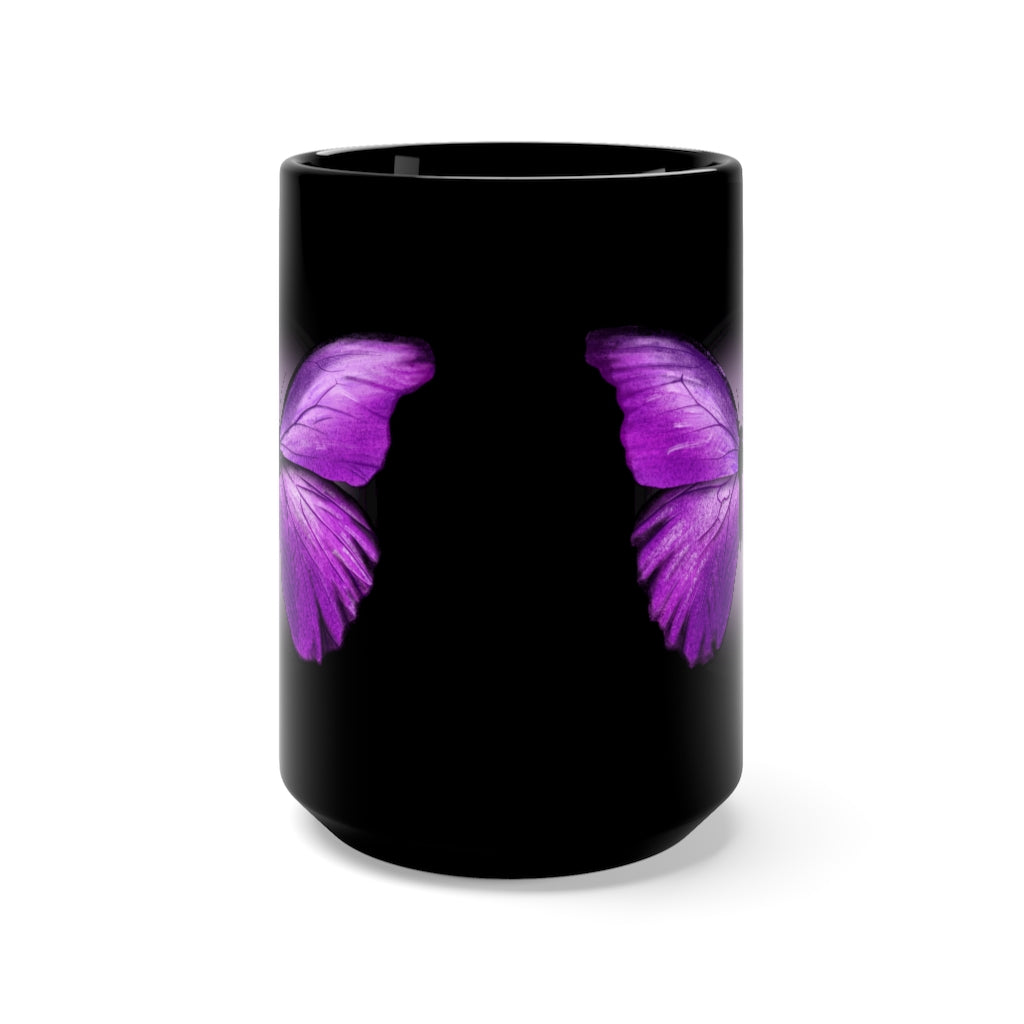 Purple Butterfly Black Mug 15oz